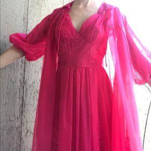 Vtg 50s 3pc Lingerie Set Robe Nightgown Slippers